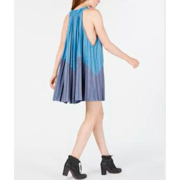 Free People Pleated Love Mini Dress blue purple sp - Picture 5 of 15
